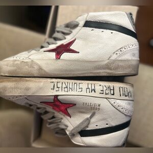 White High-Top GoldenGoose Sneakers with Red Star